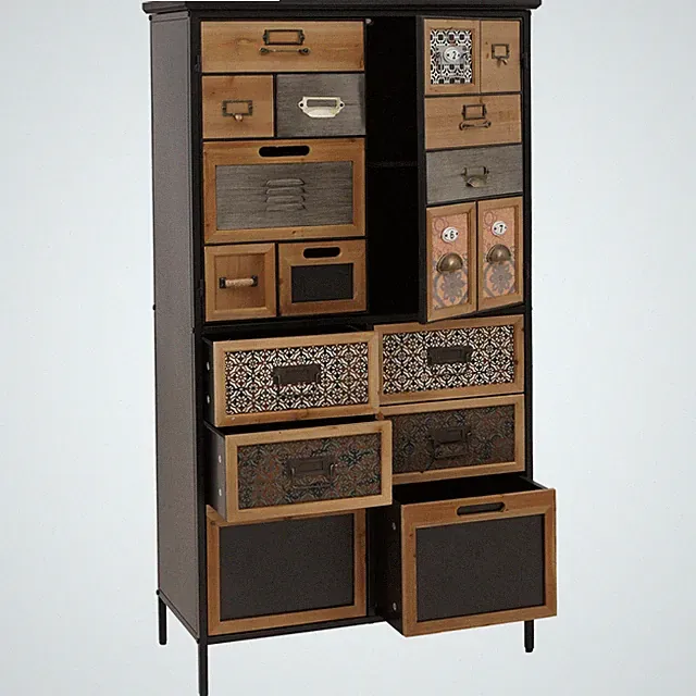B-Ware Apothekerkommode MCW-O80, Highboard Schubladen, Shabby-Look, natur/bunt
