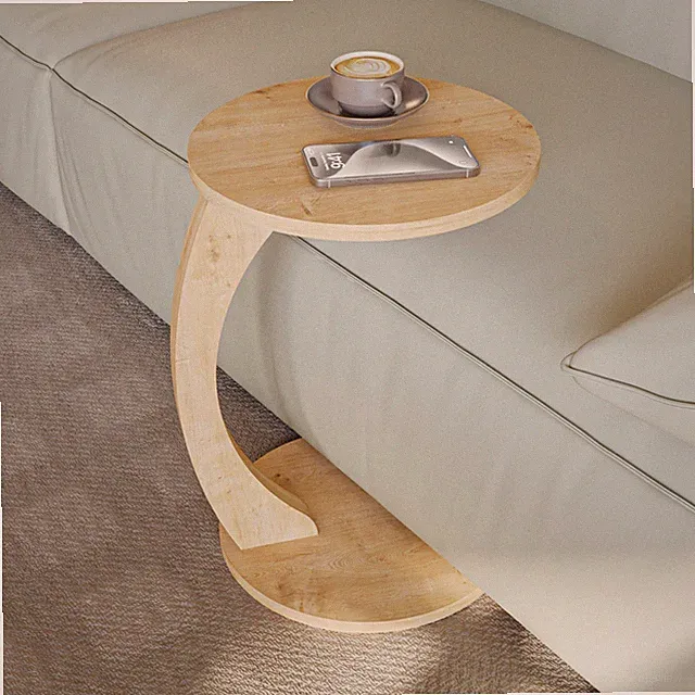 B-Ware Beistelltisch C-Form runder Couchtisch, Sofatisch Rollen Eiche-Optik