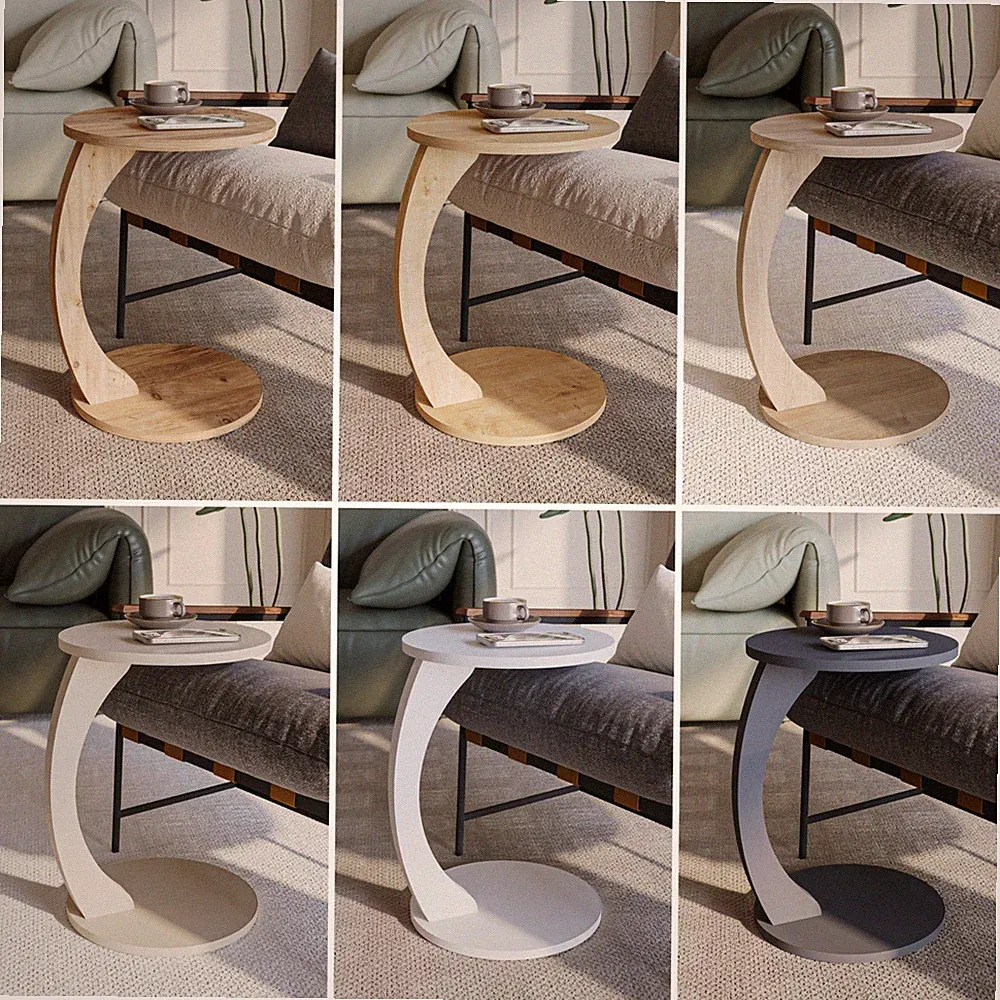 B-Ware Beistelltisch C-Form runder Couchtisch, Sofatisch Rollen Wohnzimmer