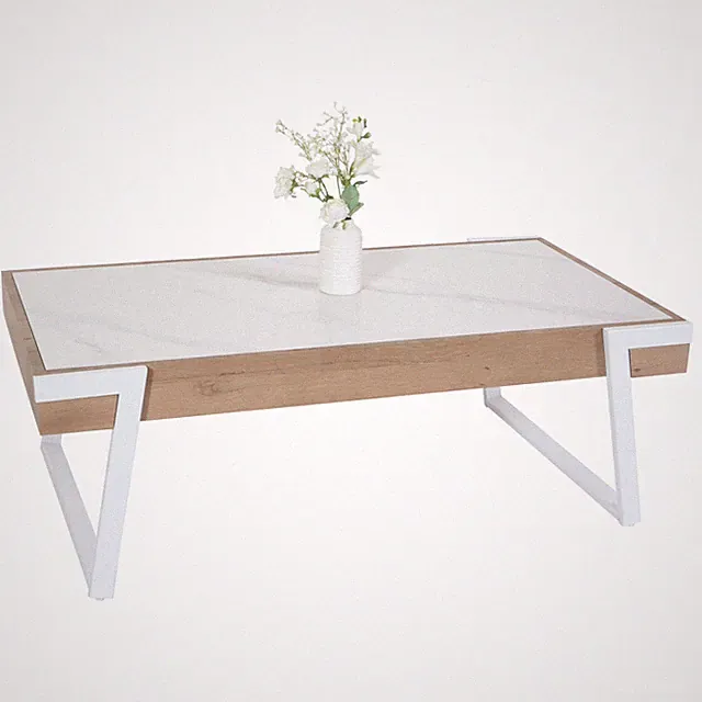 B-Ware Couchtisch MCW-L89, 43x120x64cm Sinterstein, Marmor-Optik weiß Holz natur