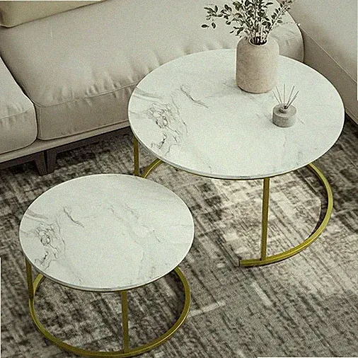B-Ware! Couchtisch Rund 2er Set, Wohnzimmertisch, Marmor Optik