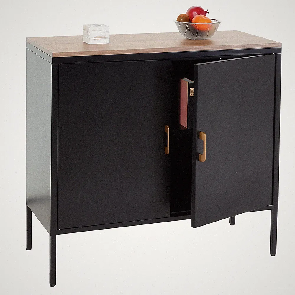 B-Ware Kommode MCW-L84, Sideboard Anrichte, Metall 90x90x40cm, Melamin schwarz