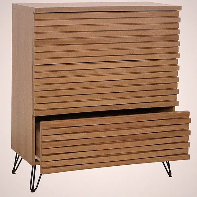B-Ware Kommode MCW-M49, 3D-Design 3 Schubladen MDF 94x80x45cm, natur