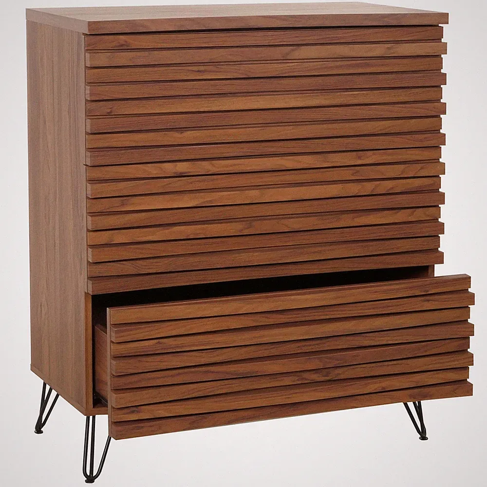 B-Ware Kommode MCW-M49, 3D-Design 3 Schubladen MDF 94x80x45cm, Walnuss-Optik