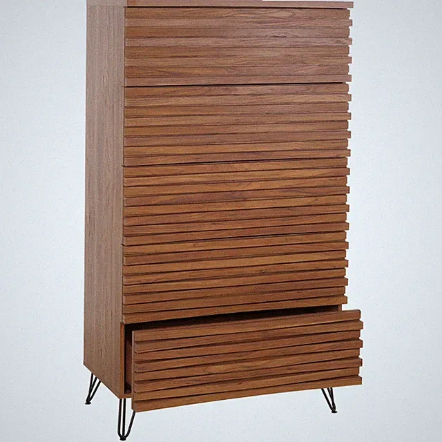 B-Ware Kommode MCW-M49, 3D-Design 5 Schubladen MDF 145x80x44cm, Walnuss-Optik