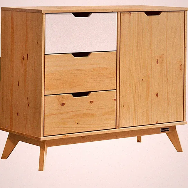 B-Ware Kommode Sideboard Schrank mit 3 Schubladen Möbel Massiv Holz 96x79x40cm