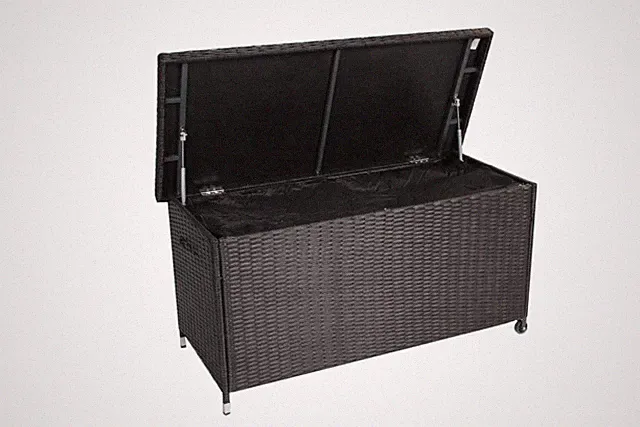 B-Ware Poly Rattan Kissenbox 121 x 56 x 60 cm Aufbewahrungsbox Gartentruhe Grau