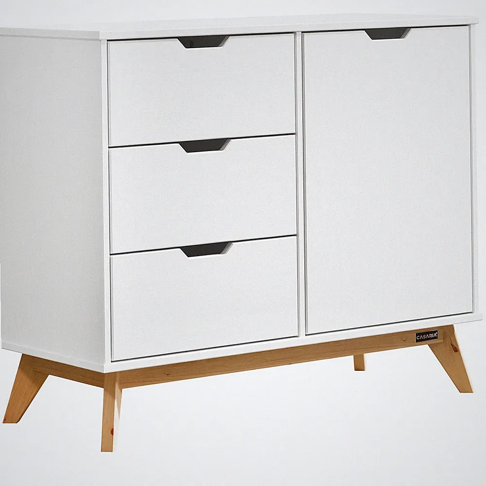 B-Ware Sideboard Kommode Schrank 3 Schubladen 1 Tür Möbel Massiv Holz 96x79x40cm