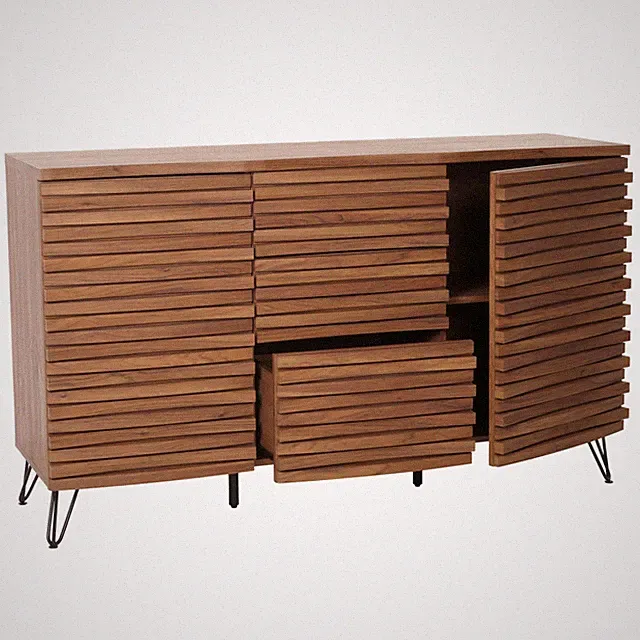 B-Ware Sideboard MCW-M49, 3D-Design Staufächer, 85x142x44cm, Walnuss-Optik