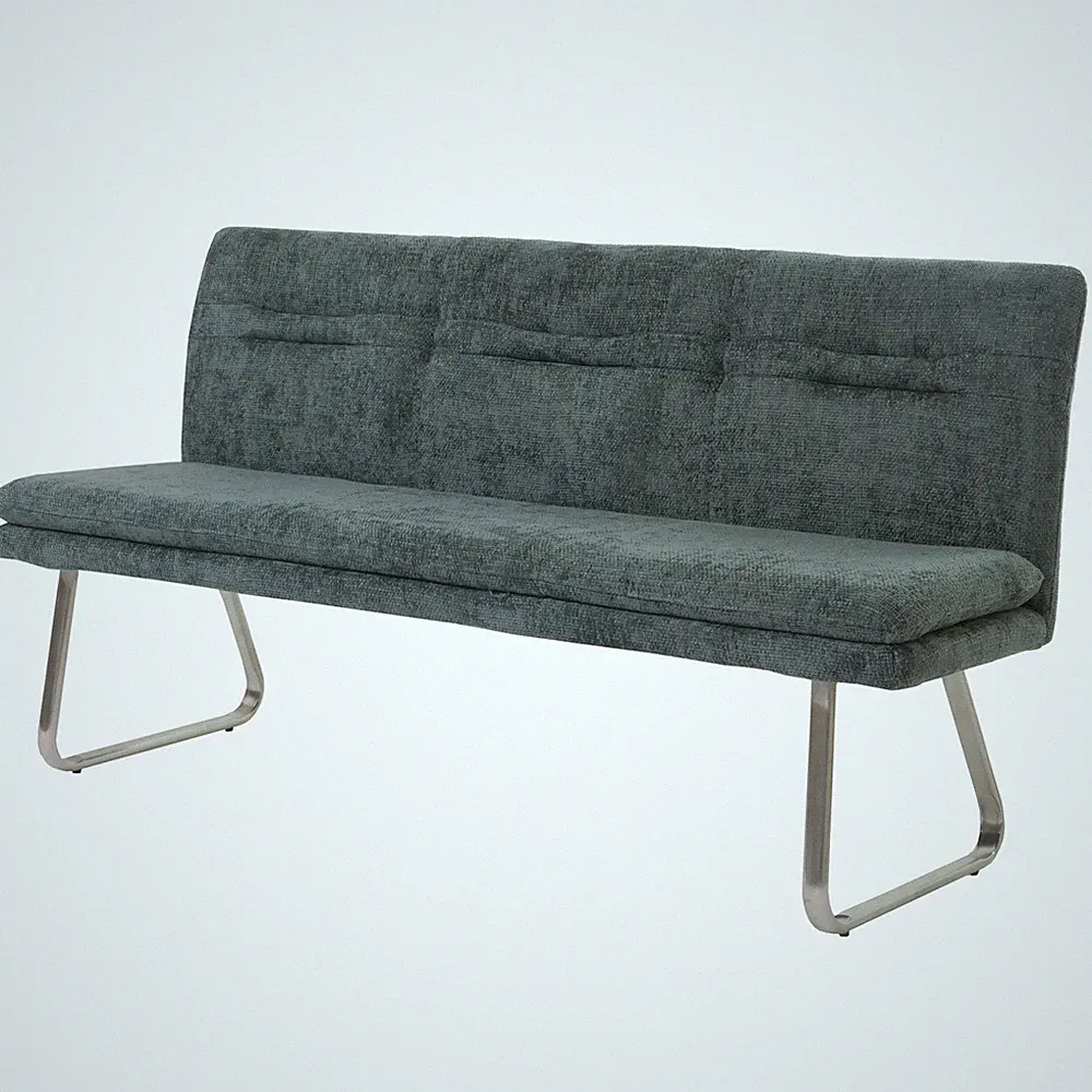 B-Ware Sitzbank MCW-H70, Lehne Stoff/Textil Chenille Edelstahl 180cm, blau-grün