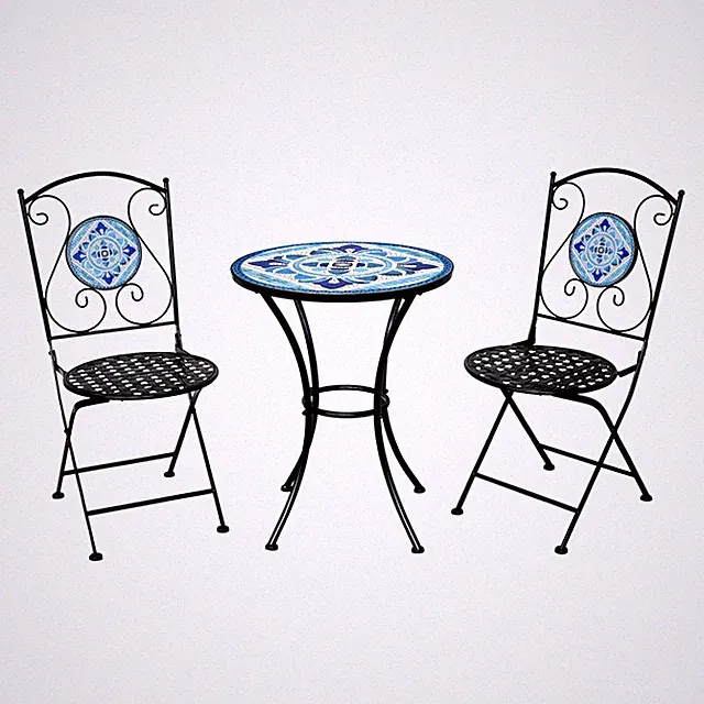 B-Ware SVITA PARIS Bistro-Set Mosaik Balkon-Set Metall Sitzgruppe Klappbar Blau