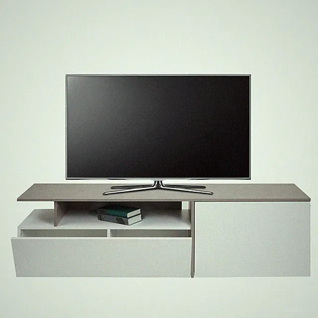 B-Ware TV-Rack MCW-L34, Fernsehtisch Kommode, Holz Staufach, Beton-Optik weiß