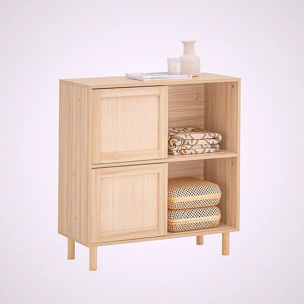 B-Waren Sideboard mit Schiebetüren Kommode Küchenschrank Natur FSB87-N-bwaren