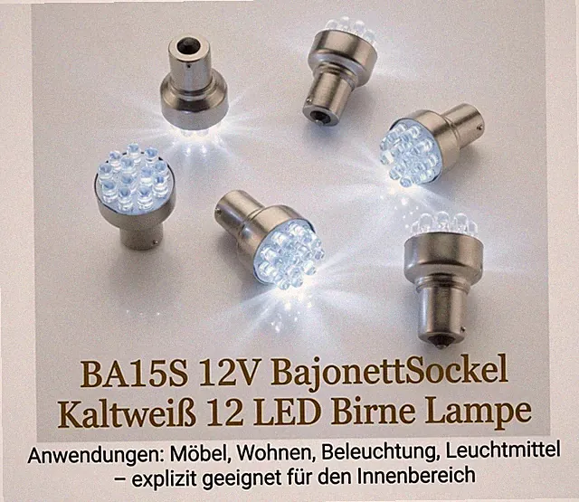 💡💡BA15S 12V Kaltweiß 12 LED Birne Möbel Vitrinen Akzentbeleuchtung Wohnraum💡