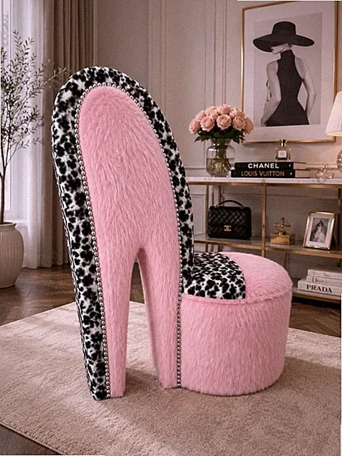 Baby Rosa Fell & Schnee Leopardenmuster High Heel Schuh Stuhl | Glam Statement