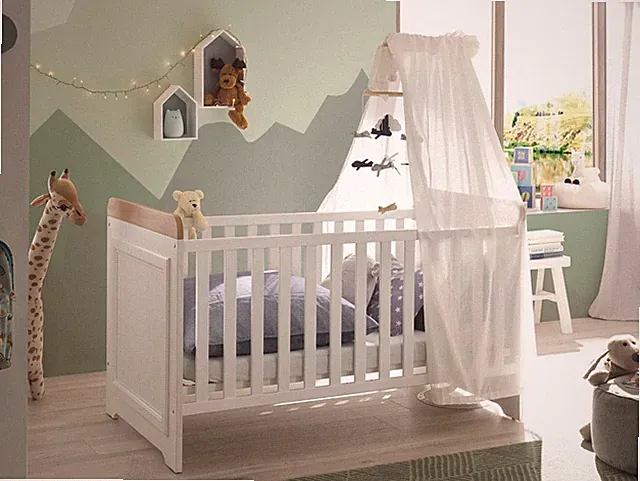 Babybett Gitterbett Bett 140x70 cm Babyzimmer Kinderzimmer FABI Weiß Eichefarbig
