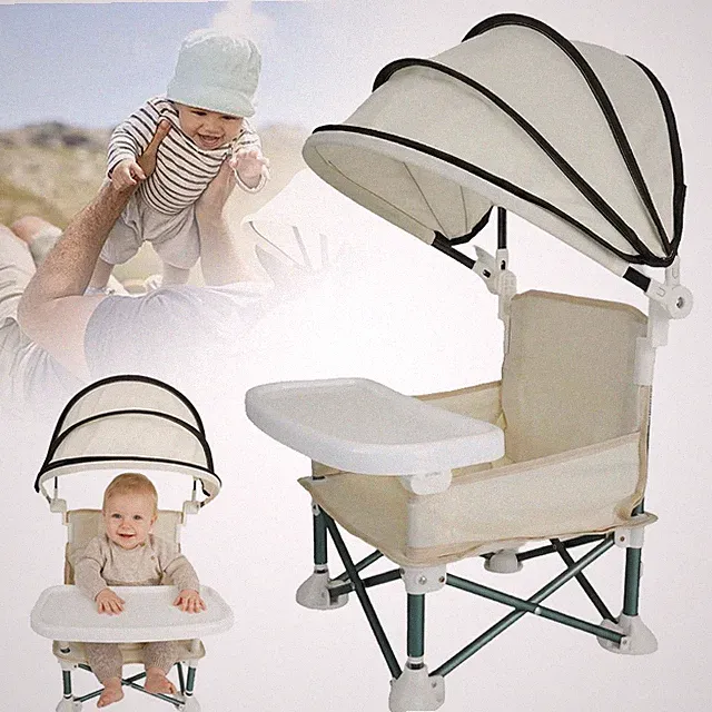 Babystuhl Reisesitz mit Tablett Klappbarer Baby Campingstuhl mit Sonnenschirm