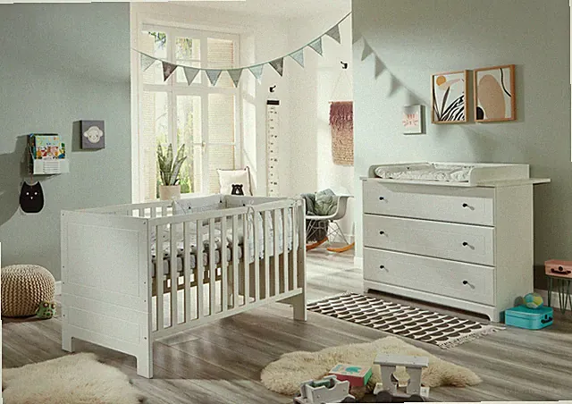 Babyzimmer 2-tlg. Soft-Close Wickelkommode/ Babybett 70 x 140 cm Landhausstil