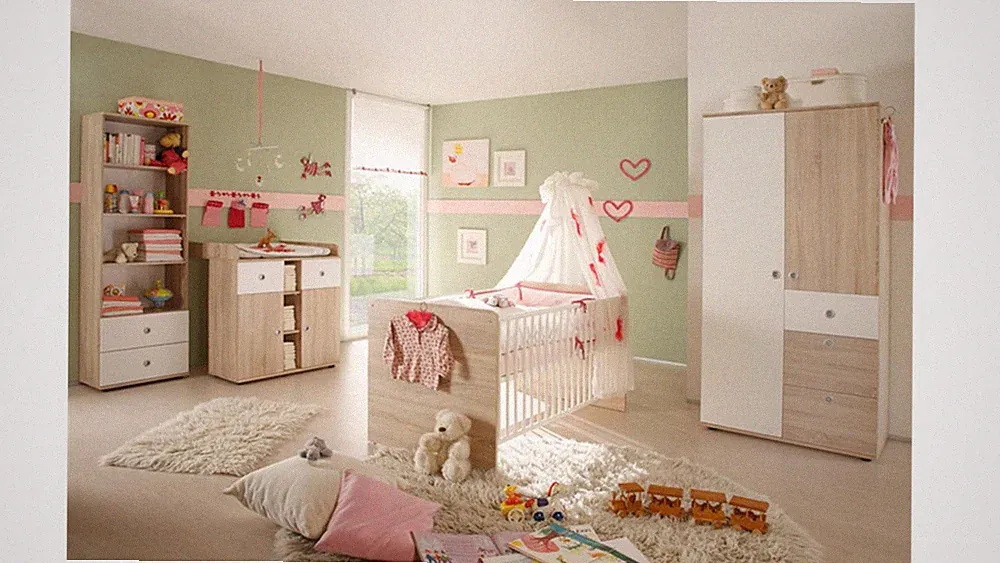 Babyzimmer Kinderzimmer Set komplett Wiki 4-teilig Sonoma Eiche sägerau weiß