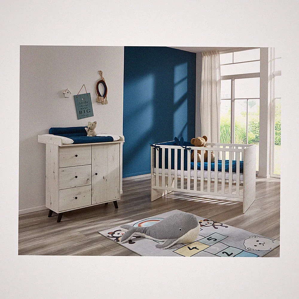Babyzimmer Set 2-tlg. Wickelkommode Babybett 70 x 140 cm Landhausstil