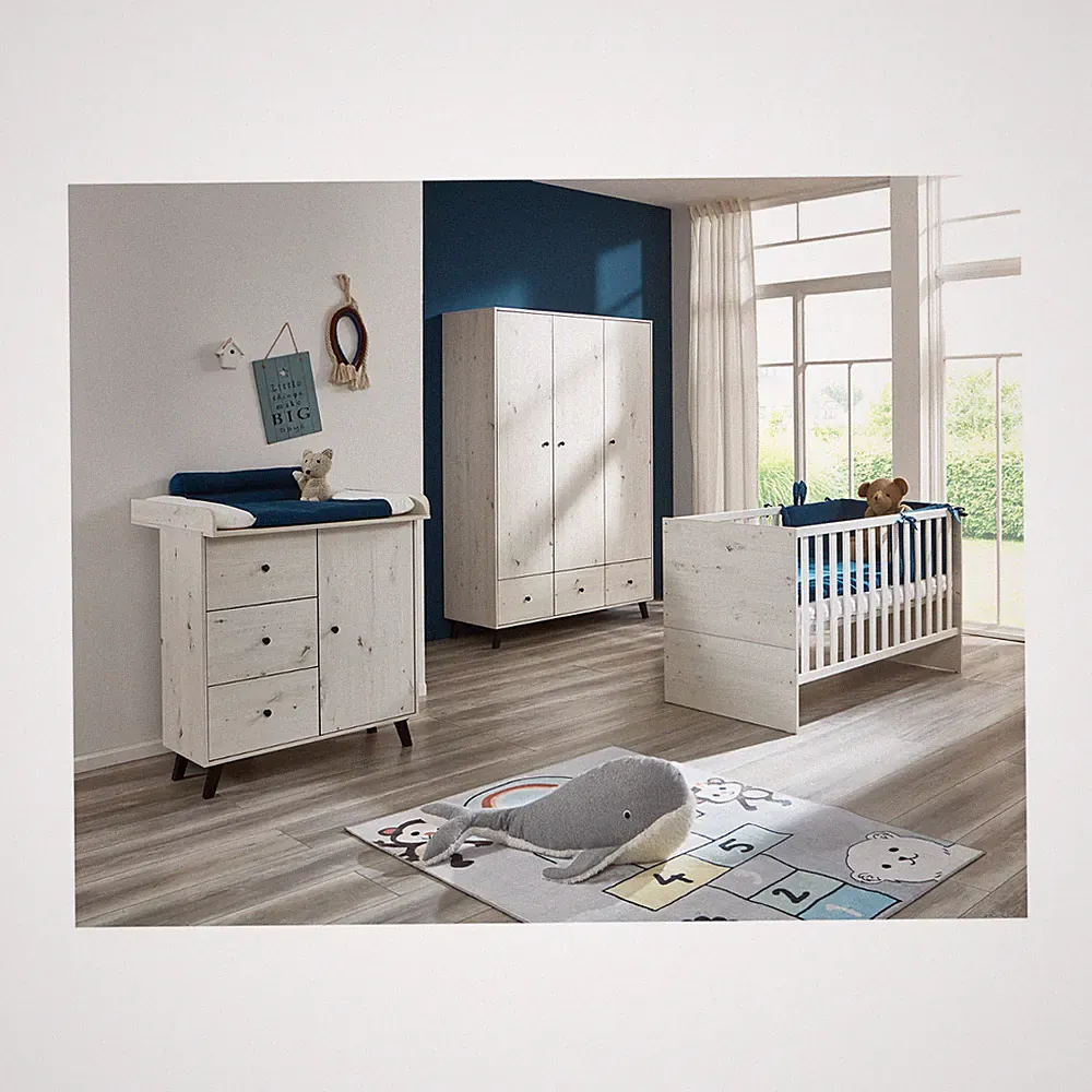 Babyzimmer Set 3-tlg. Kleiderschrank Wickelkommode Kinderbett Landhausstil
