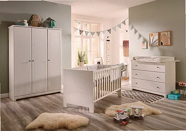 Babyzimmer Set 3-tlg. Soft-Close Kleiderschrank Wickelkommode Bett 70 x 140 cm