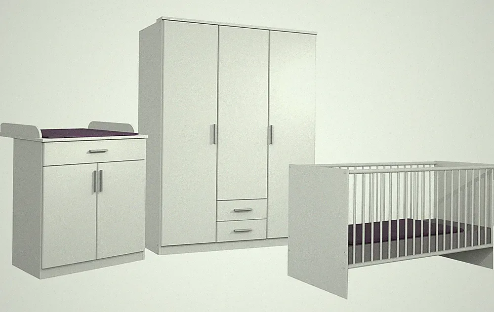 Babyzimmer-Set "Kiel" 3tlg Wickelkommode Babybett Kleiderschrank 3türig Schubkäs