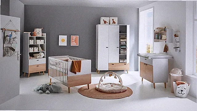 Babyzimmer Set Lovis 6 teilig, Schrank, Wickelkommode, Bett, Regale, Umbauseiten
