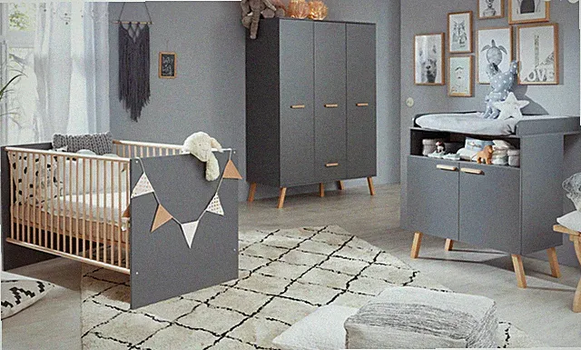 Babyzimmer Set Mats Babymöbel komplett Babyzimmerset grau Buche massiv Möbelset