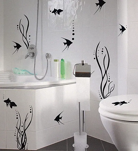 2 x Bad Deko Set FISCHWELT 28 Aufkleber Fische Fliesen Wandtattoo Sticker WC
