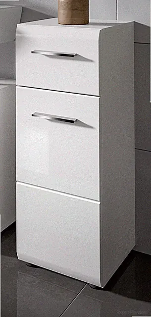 Bad Kommode Badezimmer Unterschrank weiß Hochglanz Schubkasten 30 x 80 cm Cover