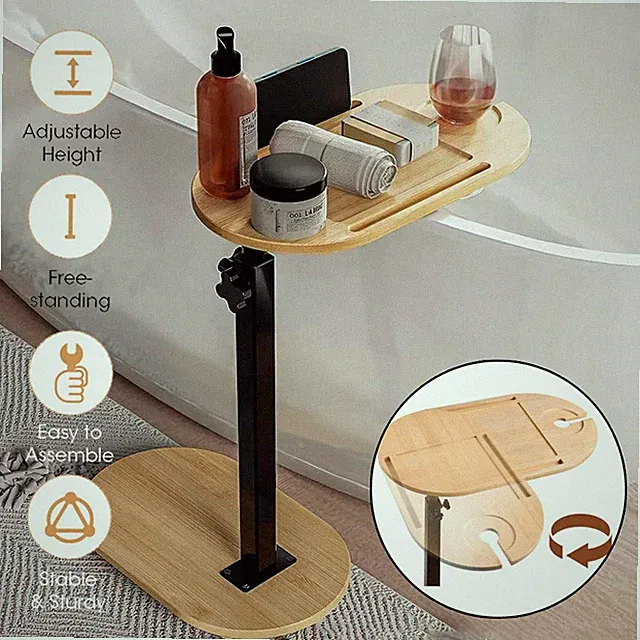 Badewannentablett Holz Höhenverstellbar Couchtisch C Form Sofatisch Nachttisch