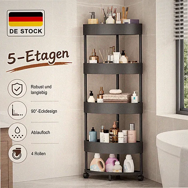 Badezimmer Aufbewahrungsregal Boden Lagerregal Eckregal 5-Etagen Mit Rädern