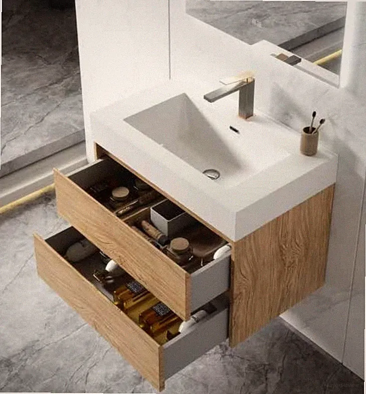 Badezimmer Badmöbel 80 cm Waschbecken Unterschrank Vormontiert Spiegel (Stahl)