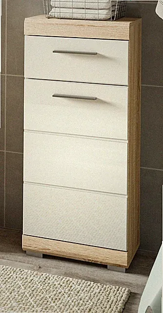 Badezimmer Badschrank Kommode weiß Hochglanz Eiche Sonoma Schubkasten Mambo