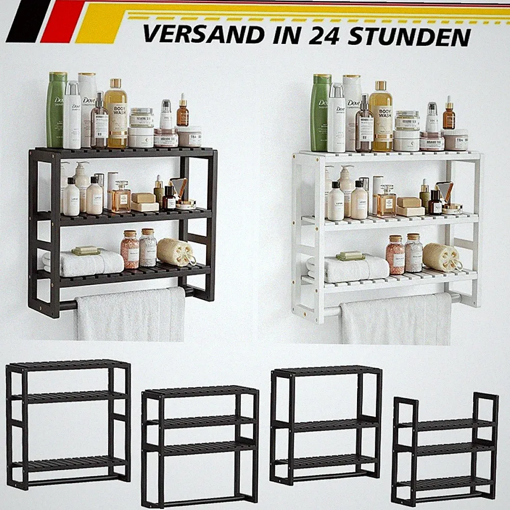 Badezimmer Regal Badmöbel Bambus 3 Etagen Organizer Badezimmermöbel 42x15x42cm