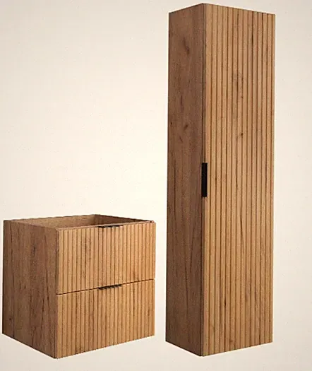 Badezimmer-Set Schrankset Regal Schrank Badezimmerunterschrank 60cm Eiche Gold