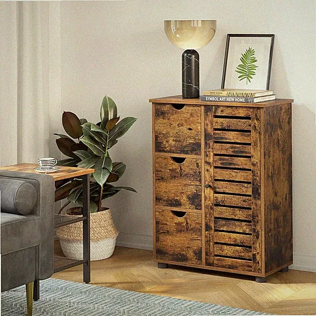 Badezimmer Standschrank Holz Aufbewahrung mit 3 Schubladen Rustikal Braun BBK143X01