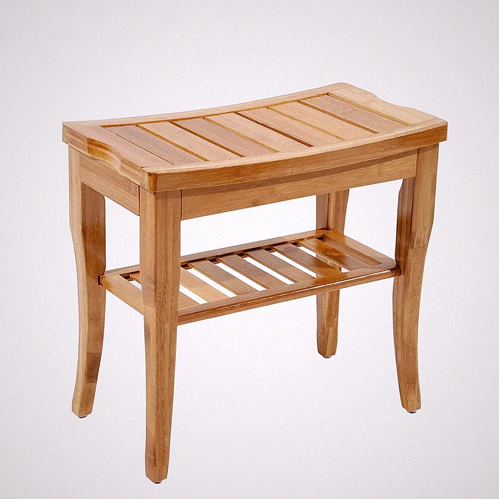 Badezimmerhocker Duschstuhl Rutschfest Wasserdicht Bambus Badmöbel 2 Etagen 44cm