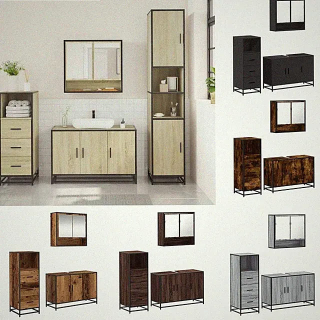 Badezimmermöbel-Set 3-teilig Schrank Waschbeckenunterschrank Holzwerkstoff