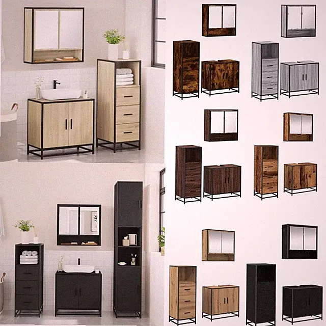 Badezimmermöbel-Set 3-teilig Schrank Waschbeckenunterschrank Holzwerkstoff