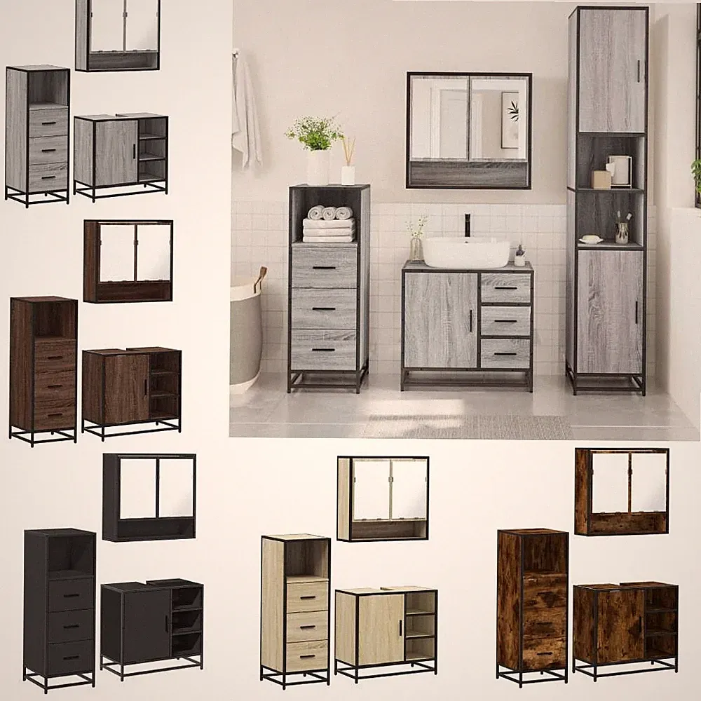 Badezimmermöbel-Set 3-teilig Schrank Waschbeckenunterschrank Holzwerkstoff vidaX
