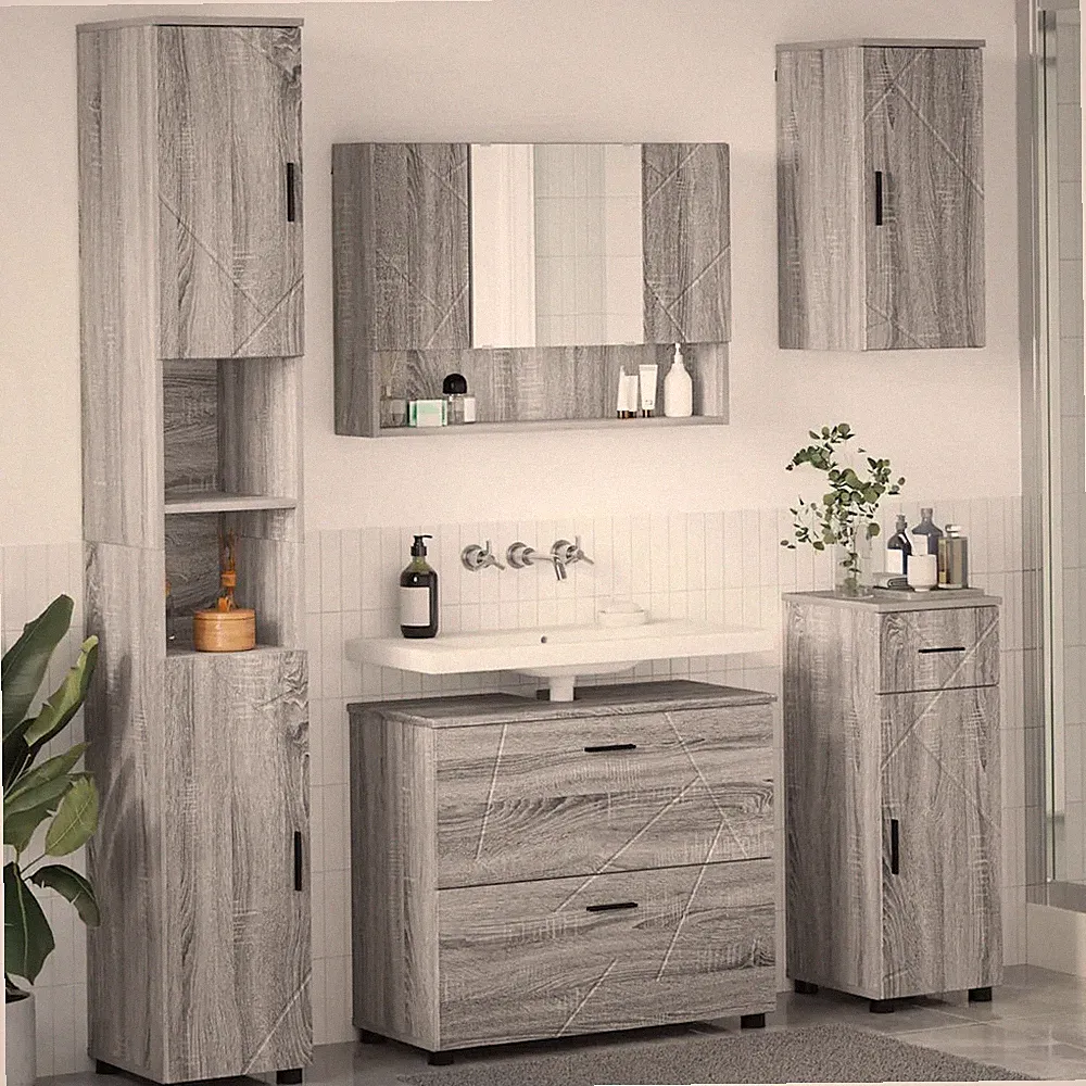 Badezimmermöbel-Set 5 stk. Sperrholz und Metall Moderner Kleiderschrank vidaXL