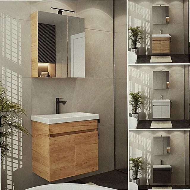 Badezimmermöbel Set 60 cm LED Spiegelschrank Waschbecken Gäste WC Badmöbel