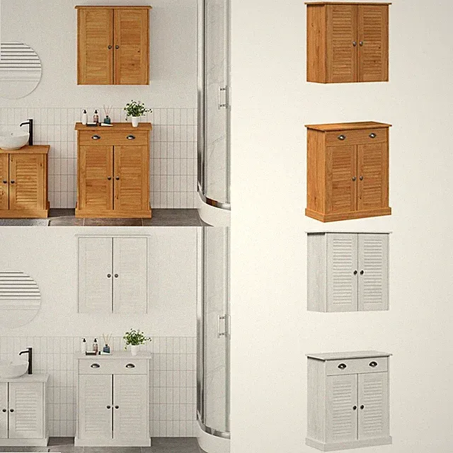 Badezimmermöbel-Set mit Regal VIGO 2 pcs Massivholz Kiefer Sideboard DE