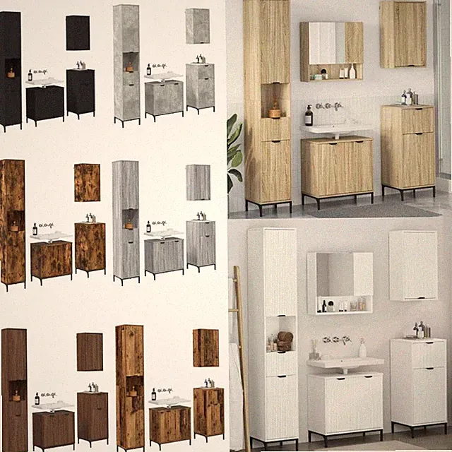 Badezimmermöbel-Set mit Schubladen Holzwerkstoff, Metall Engineered DE