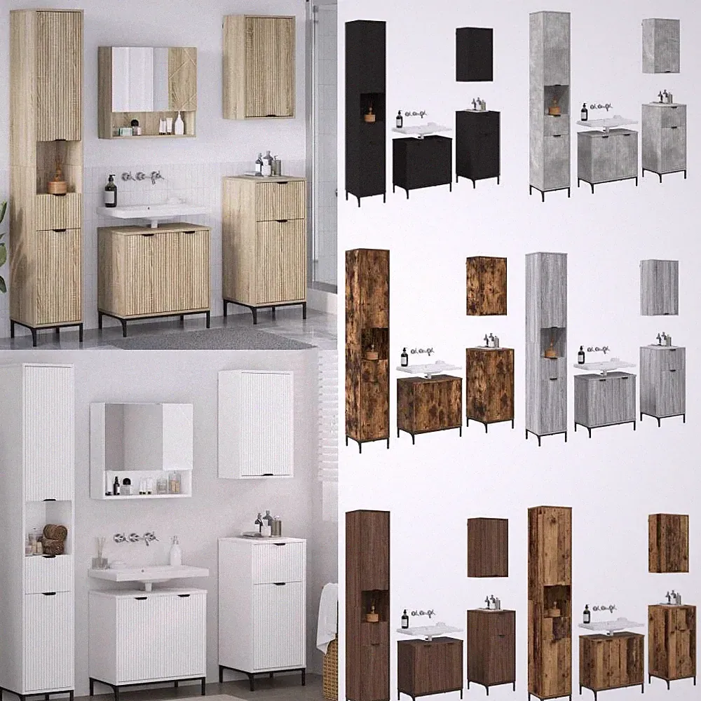 Badezimmermöbel-Set mit Schubladen Holzwerkstoff, Metall Engineered vidaXL
