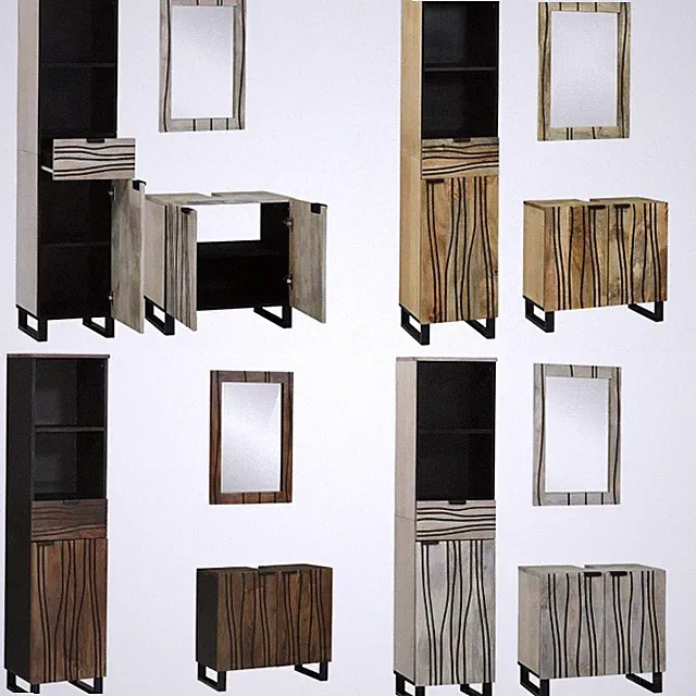 Badezimmermöbel-Set mit Schubladen mit Tür 3 pcs Holzwerkstoff Spiegel DE