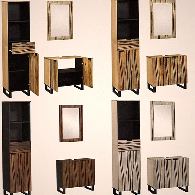 Badezimmermöbel-Set mit Schubladen mit Tür 3 pcs Holzwerkstoff Spiegel DE