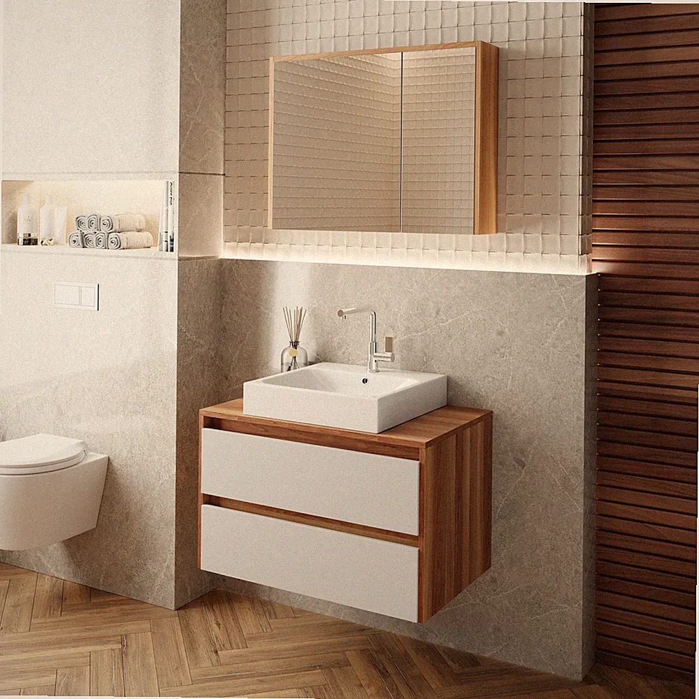 Badezimmermöbel Set Waschbecken Badmöbel Waschtisch Holz Badezimmer Modern 80 Cm